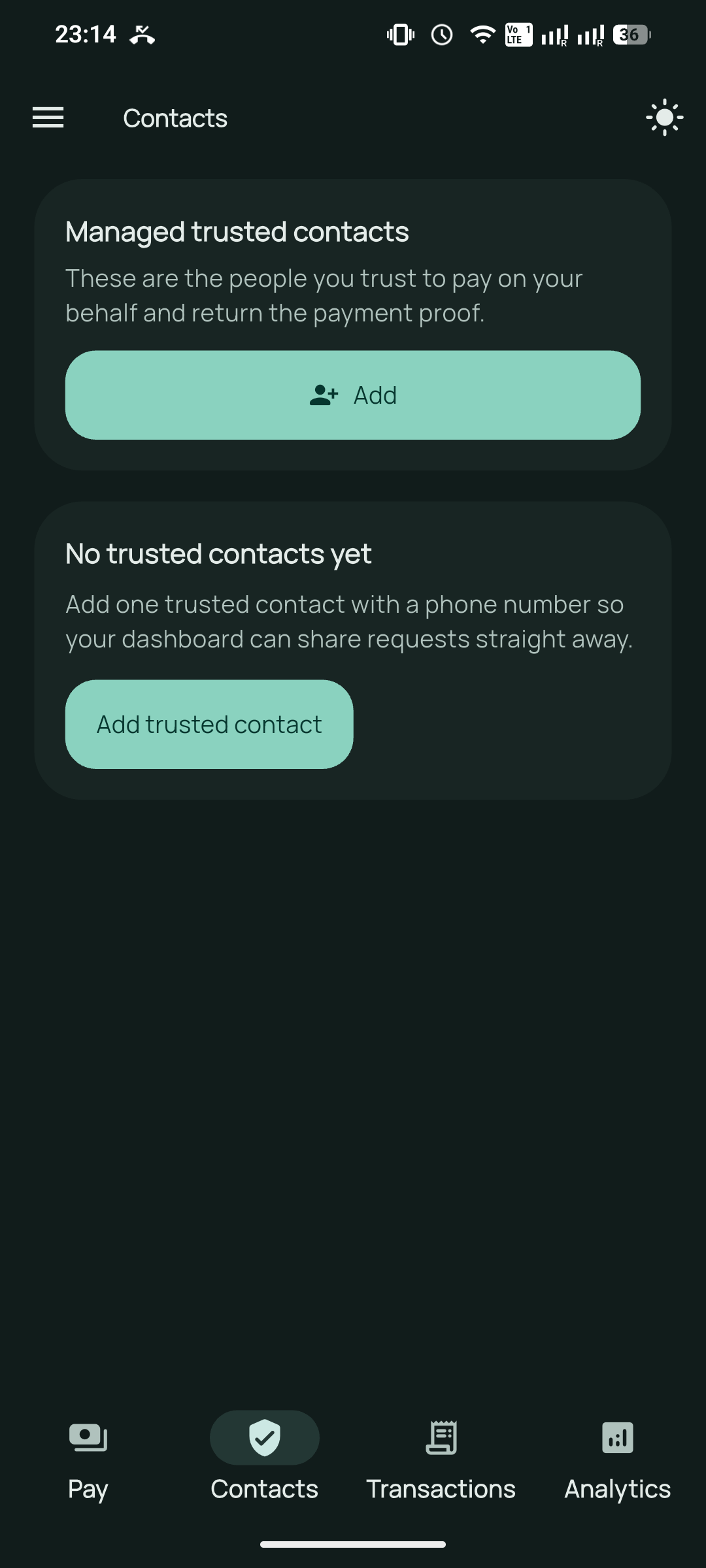 Trusted contacts screen